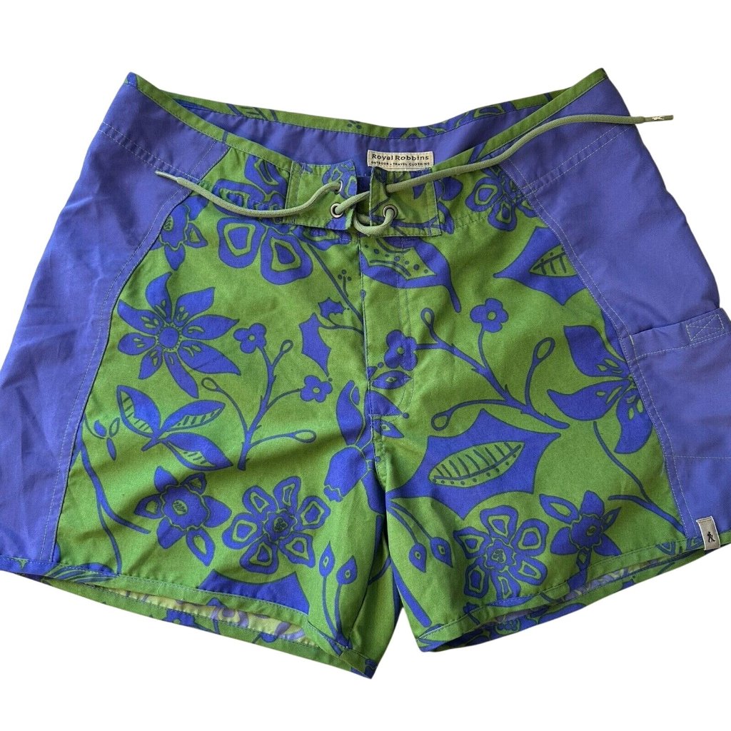 Royal Robbins Womens Blue & Green Board Shorts 8 Medium Drawstring Beach